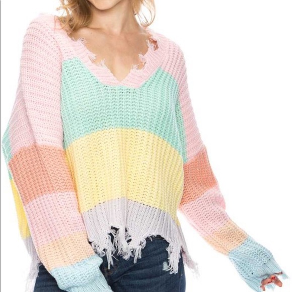 DISTRESSED COLORBLOCK V-NECK SWEATER - Picture 2 of 3